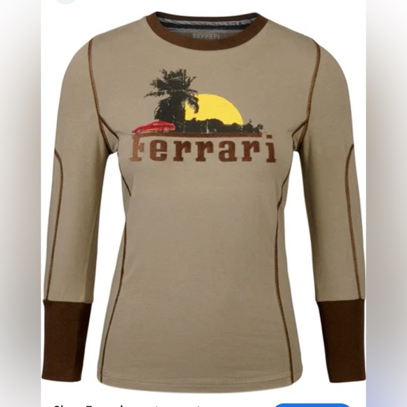 Ferrari Lady's Sun 3/4 Sleeve Stretch  Green Motorsport Shirt Size L - Picture 1 of 10